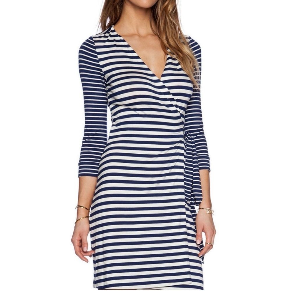 Diane Von Furstenberg DVF New Julian Two Striped Wrap Dress Size 8